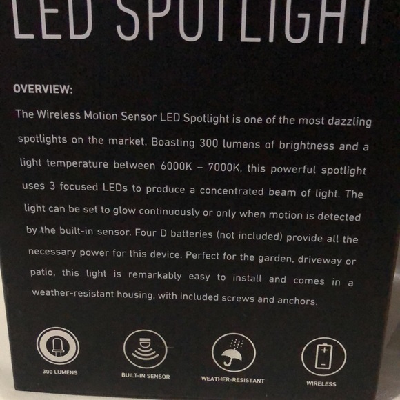 NEW Sharper Image Wireless Motion Sensor LED Spotlight-300 Lumens-Black - Picture 6 of 16